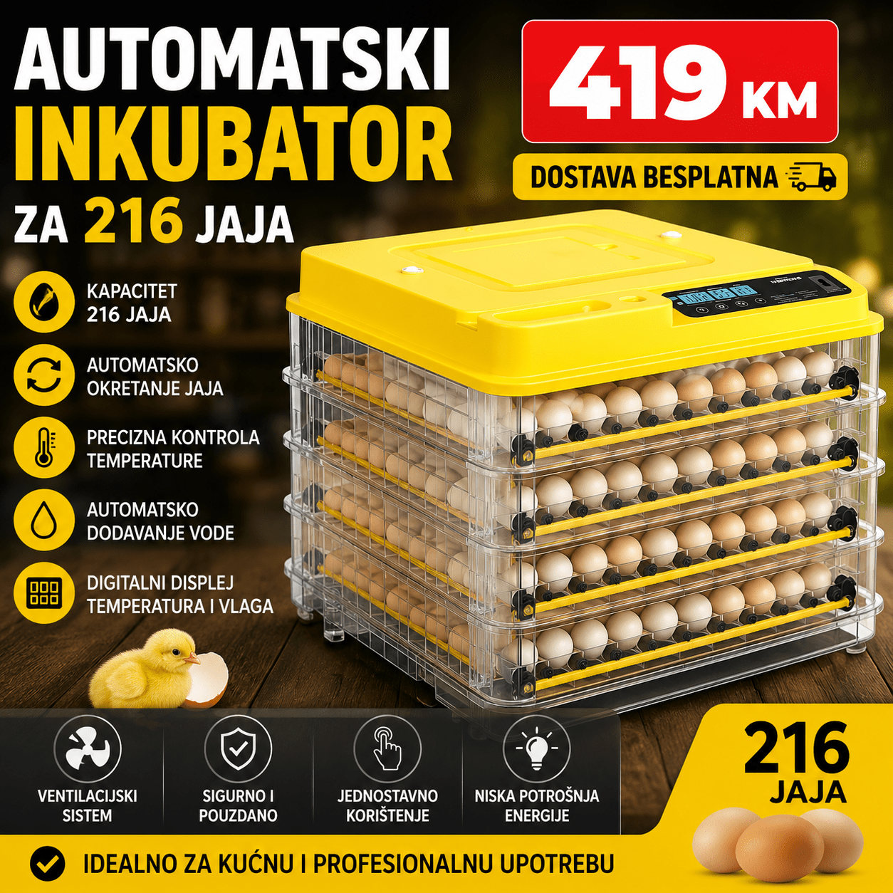 Automatski inkubator 216 jaja PROFESIONALNI